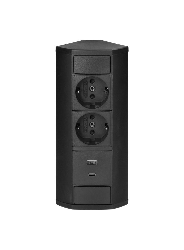 Gniazdo meblowe 2x2P+Z (Schuko), 2xUSB (typ A+C; 2,4A), czarne