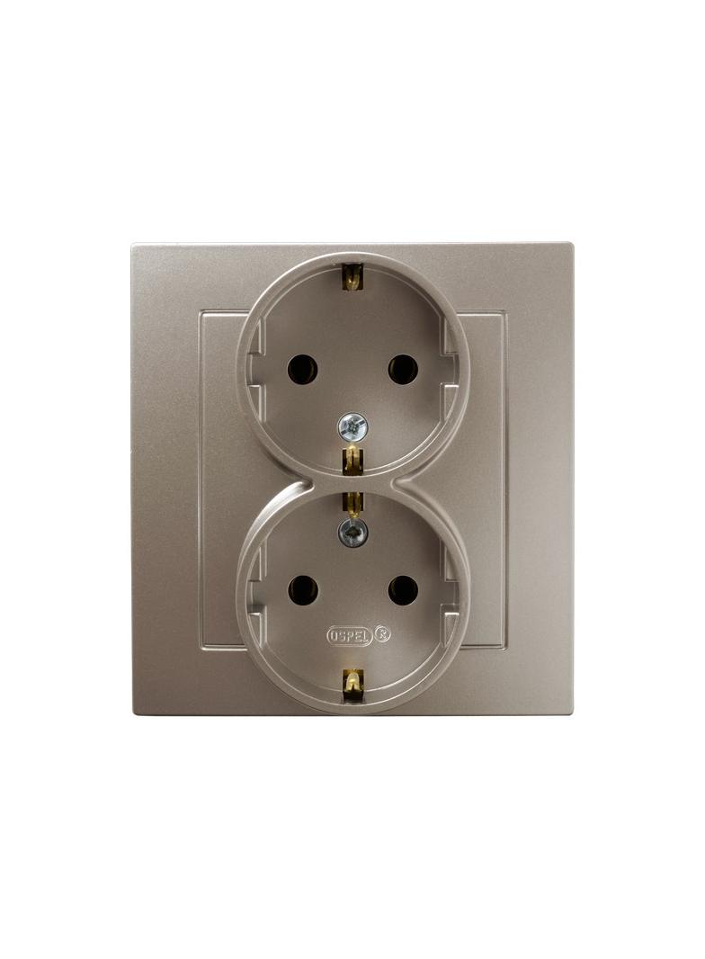 AS Gniazdo podwójne z uziemieniem schuko kompletne z ramką - kolor satyna light