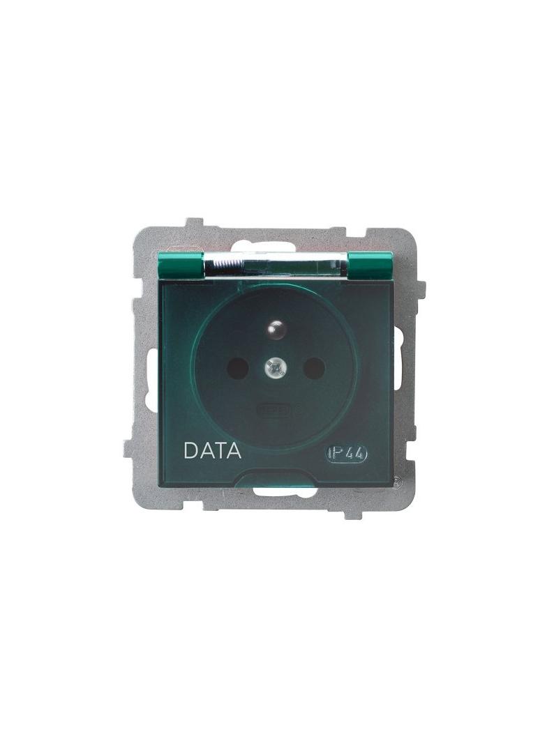 AS Gniazdo bryzgoszczelne z uziemieniem DATA IP-44 wieczko przezroczyste - kolor zielony