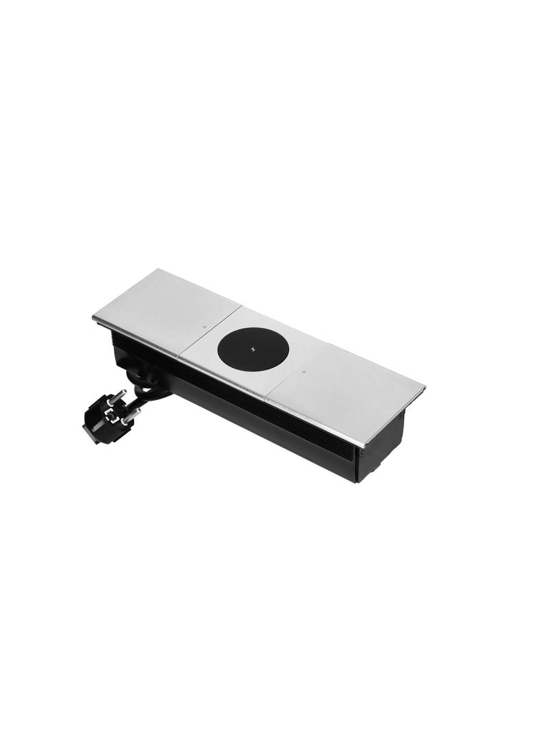 Gniazdo meblowe z przesuwną klapką i przewodem 1,8m, 2x2P+Z (Schuko), ładowarka bezprzewodowa 15W, s OR-GM-9044(GS)/G ORNO