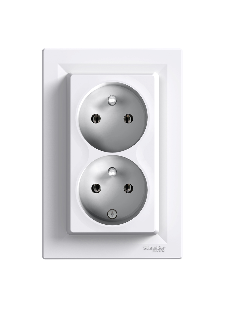 Asfora - Gniazdo podwójne 2P+PE nie odwracające faz, biały