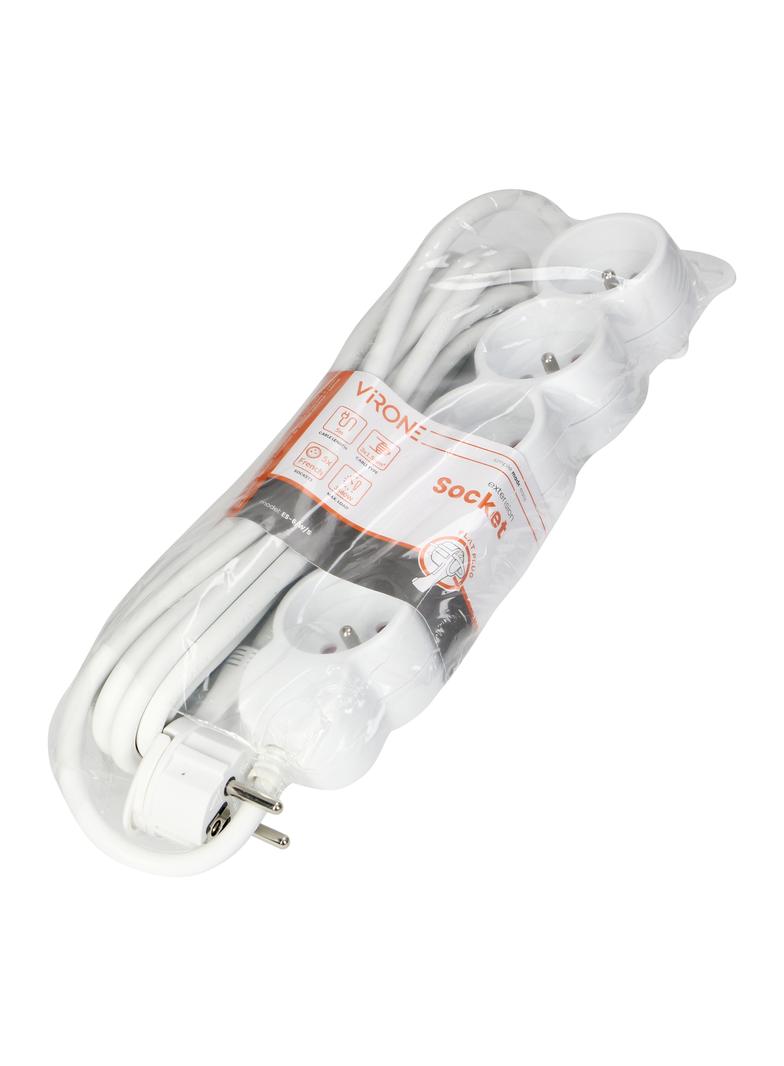 Przedłużacz 5-krotny 2P+Z, 5m H05VV-F 3x1,5mm2, Imax=16A, płaska wtyczka, biały