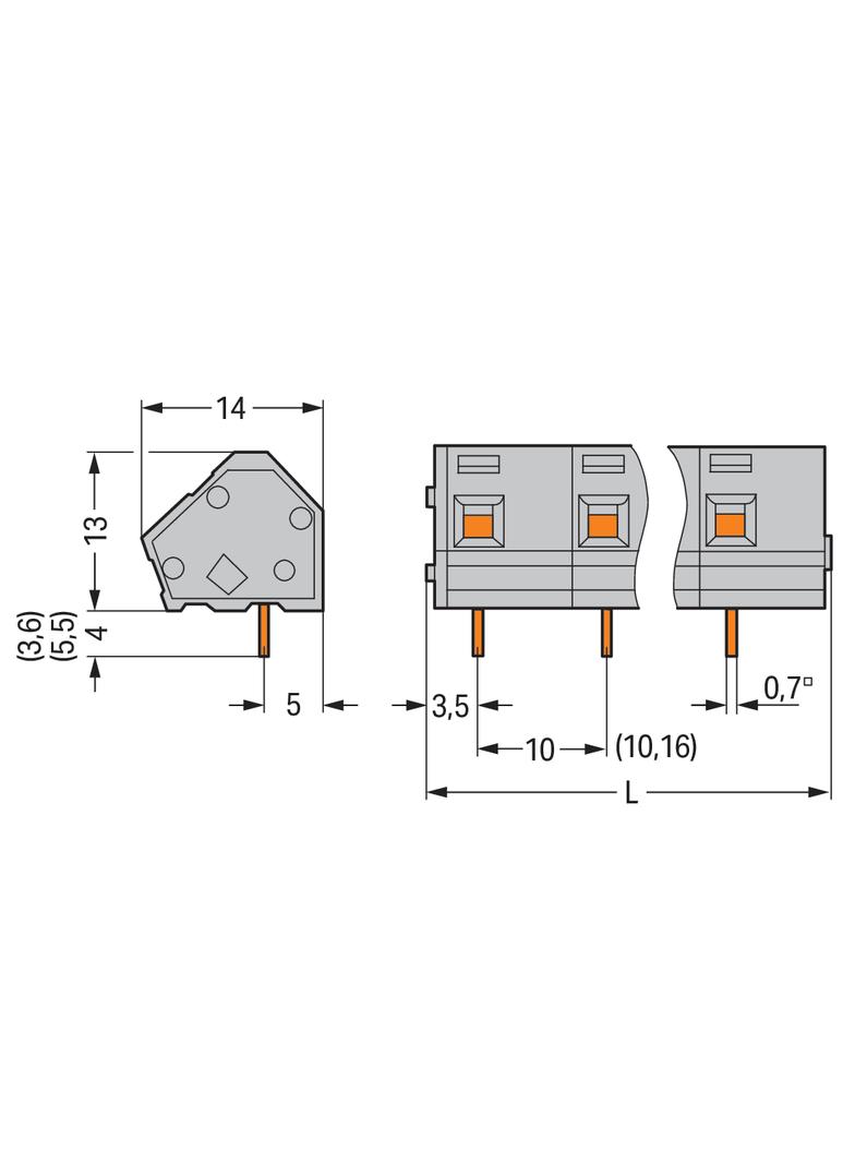 listwa zaciskowa do pł. drukowanych 16-bieg. szara raster 10/10,16 mm /5szt./ WAGO