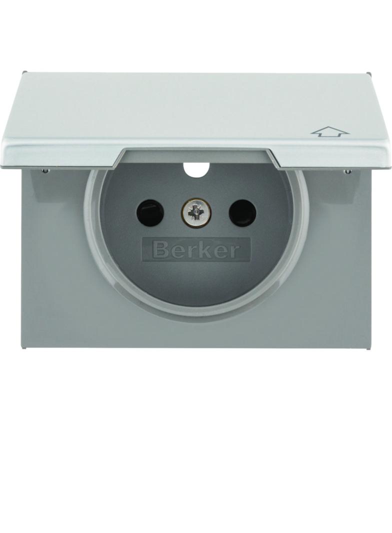 BERKER K.5 Płytka czołowa do gniazda z uziemieniem i pokrywą aluminium 3965777103 HAGER