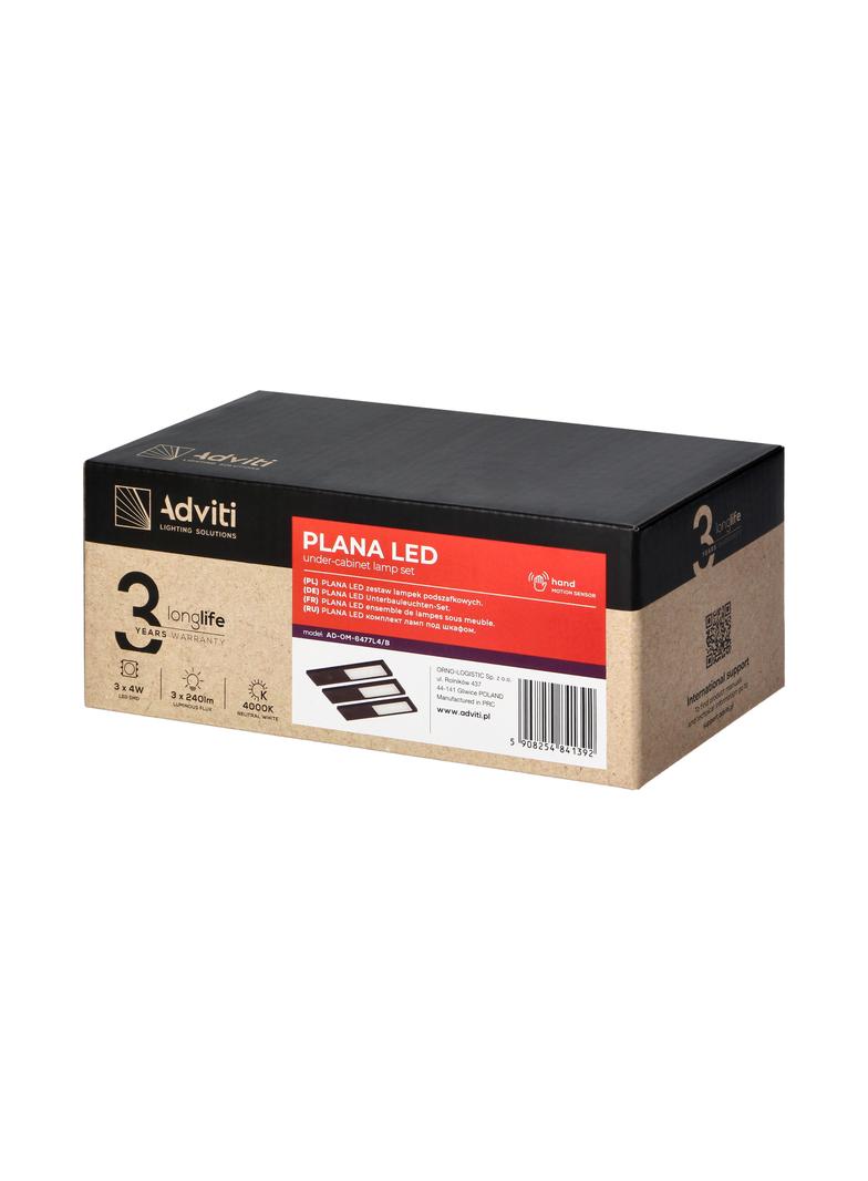 PLANA zestaw 3 lamp podszafkowych LED, 3x4W, 3x240lm, 4000K, z włącznikiem bezdotykowym, czarne AD-OM-6477L4/B ORNO