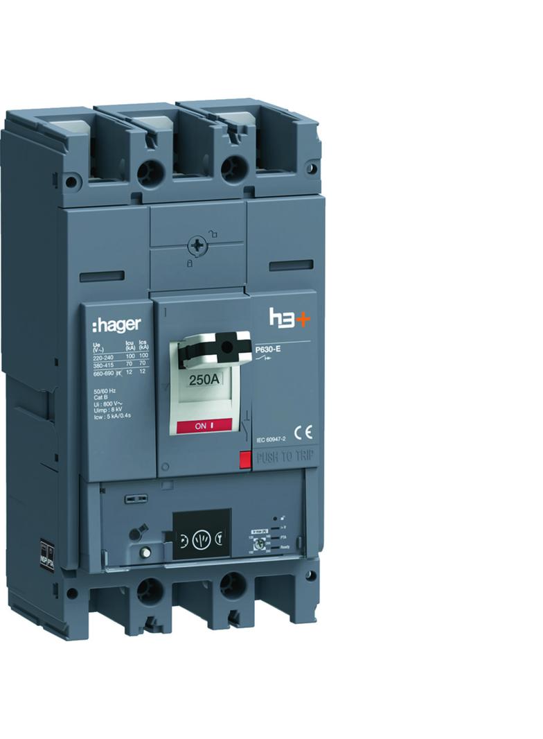 MCCB Wyłącznik mocy h3+ P630 Energy 3x250A 70kA HEW250NR HAGER