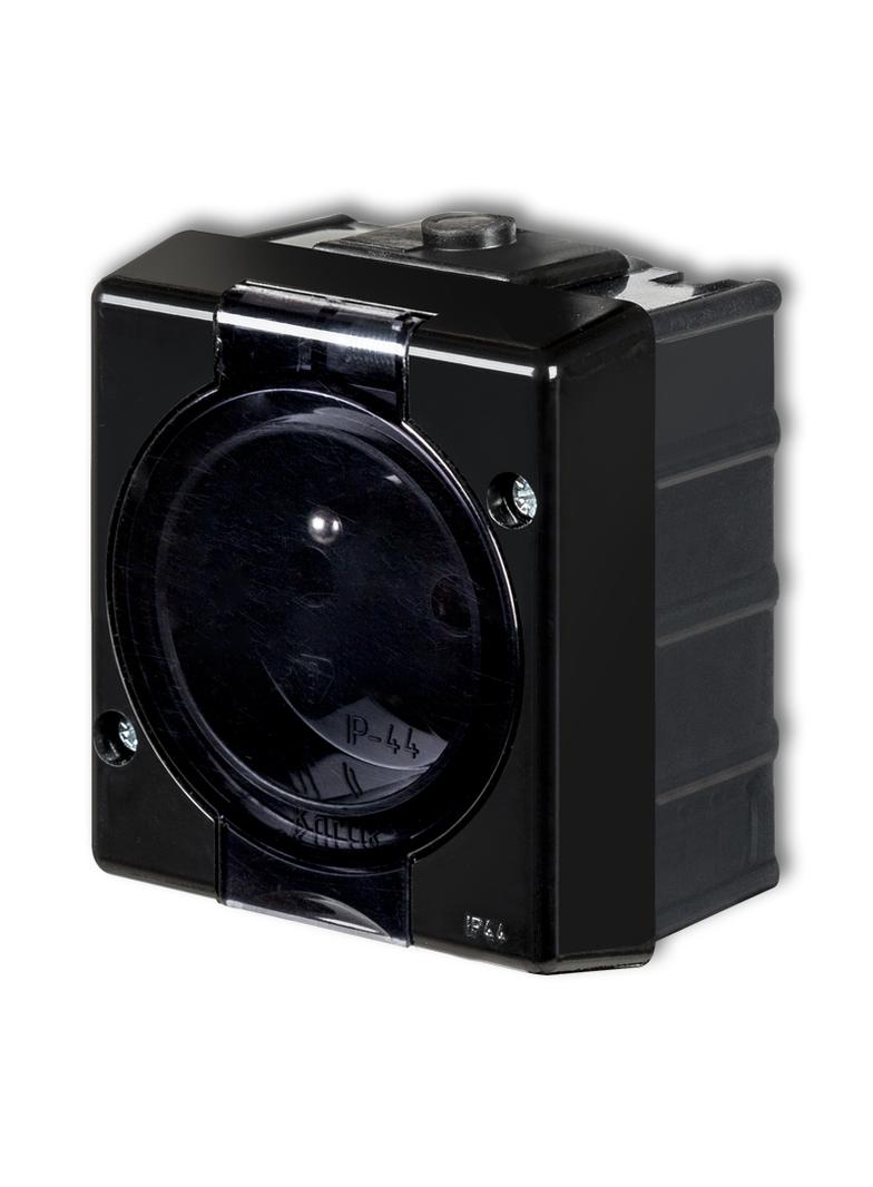 SENIOR Gniazdo pojedyncze z uziemieniem 2P+Z (klapka dymna) czarny