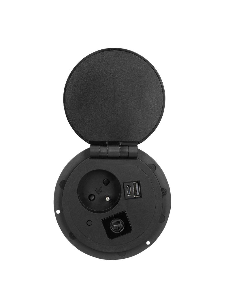 Gniazdo meblowe O8cm wpuszczane w blat z ładowarką indukcyjną ładowarką USB z 2 gniazdami A i C pr O