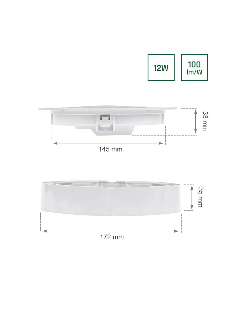 ALGINE 2w1 NATYNK-PODTYNK DOWNLIGHT 12W 1200lm NW 230V 110st IP20 IK06 170x35mm BIAŁY okrągła