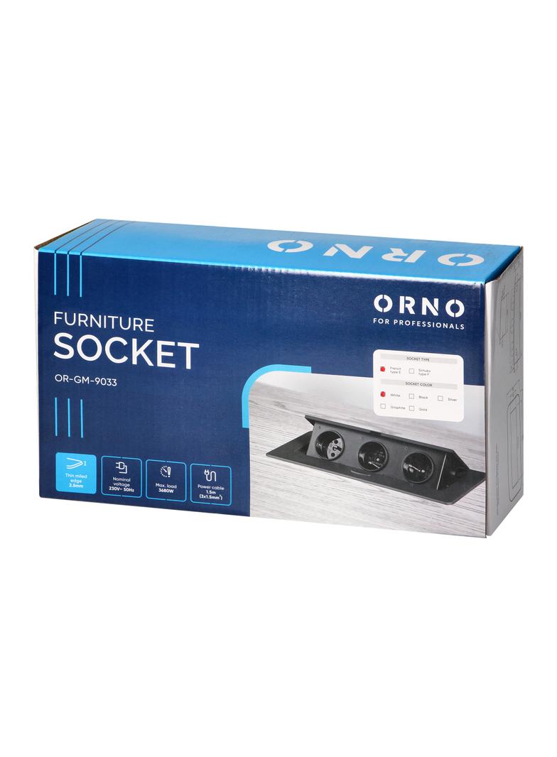 Gniazdo meblowe wpuszczane w blat z płaskim frezowanym rantem i przewodem 1,5m, 3x2P+Z, białe