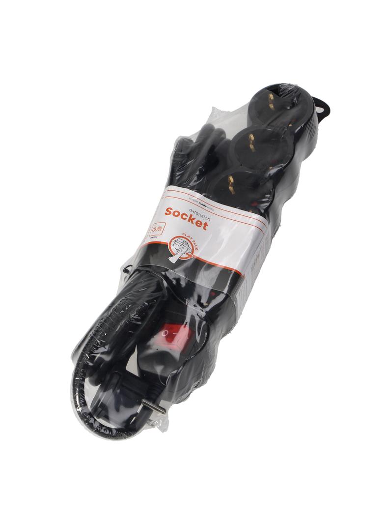 Przedłużacz 5-krotny 2P+Z (Schuko), z wyłącznikiem, 3m H05VV-F 3x1,5mm2, Imax=16A, płaska wtyczka, c ES-7(GS)/B/3 ORNO