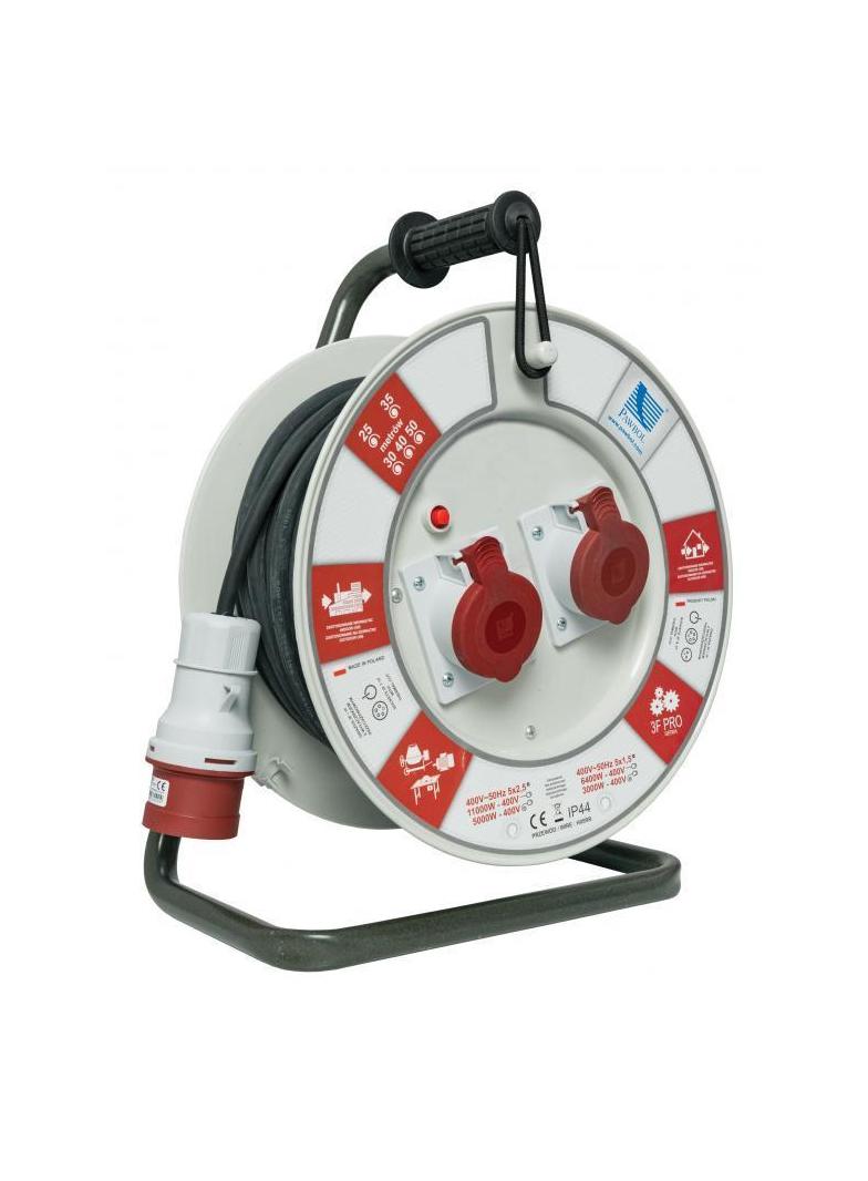 Przedłużacz zwijany na bębnie guma PBS H05RR-F 5x2,5 - 35m, 2x16A/5p (400V), IP44 biały 1105-35 B.1105-35 PAWBOL