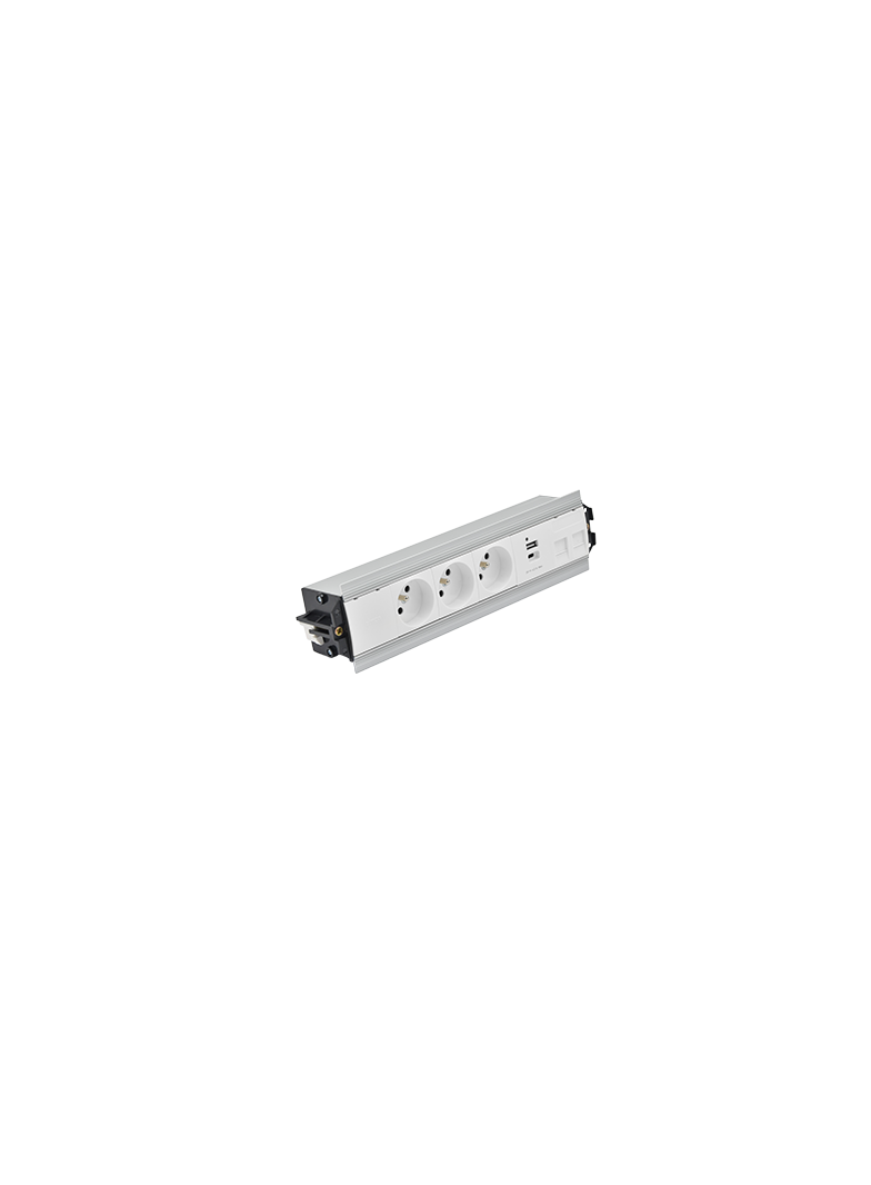 SIMON 480 TS48-510E30BK0-30 Indesk 3 gn. typ E + ładow. USB A+C i płytka dla 2 złączy RJ45 keystone;