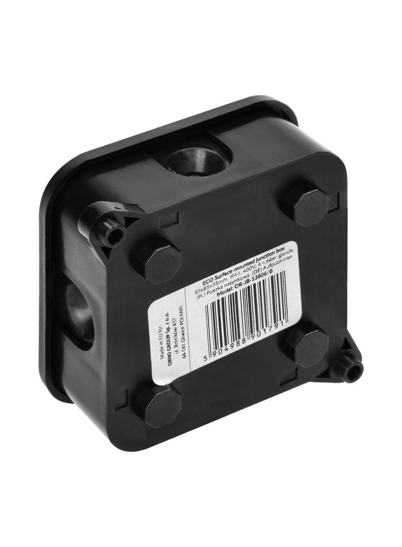 Puszka n/t ECO IP44 400V 4 dławnice gumowe 85x85x35mm czarny 60 szt. OR-JB-13806/B/60 ORNO