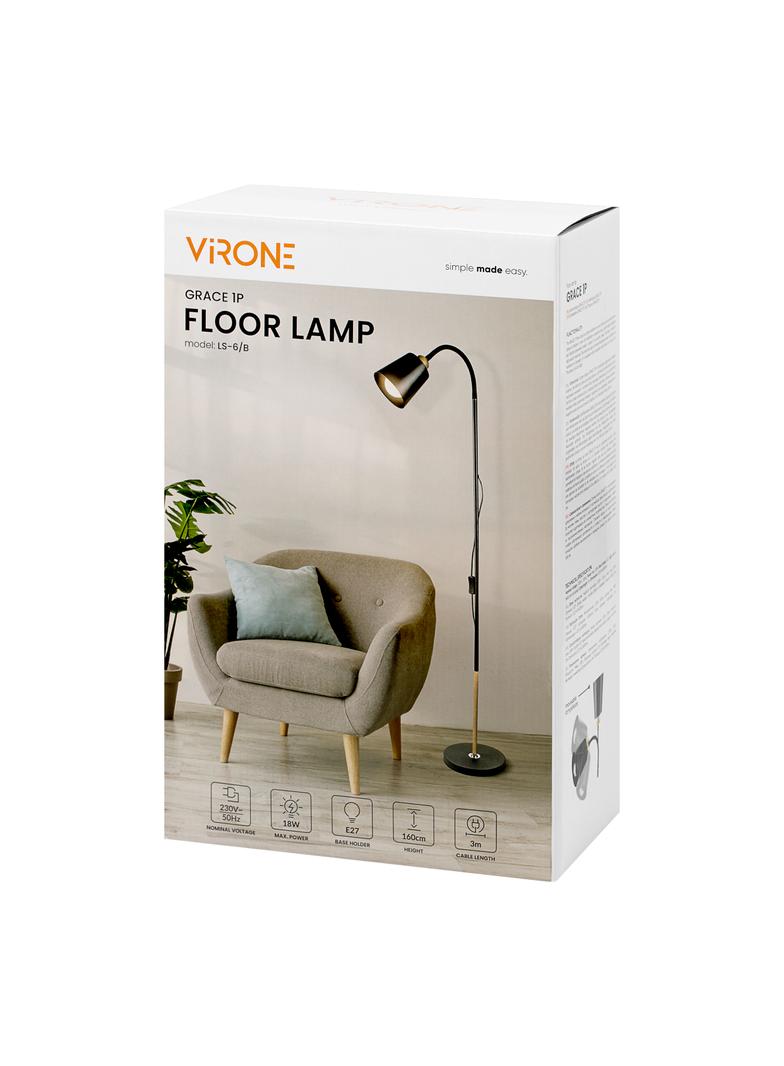 GRACE 1P, lampa podłogowa, E27, max. 18W, 160 cm, czarna LS-6/B ORNO