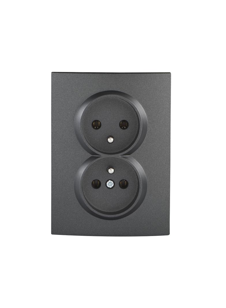 LOGI Gniazdo podwójne kompletne śrubowy Grafit 16A 250V 021261141 25271 KANLUX