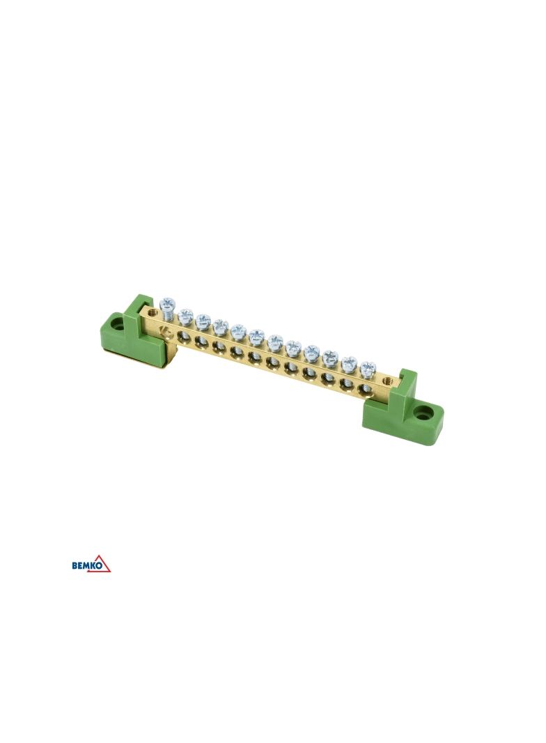 LISTWA ZACISKOWA NA IZOLATORACH PŁASKICH 6x9 12-TOROWA ZIELONA