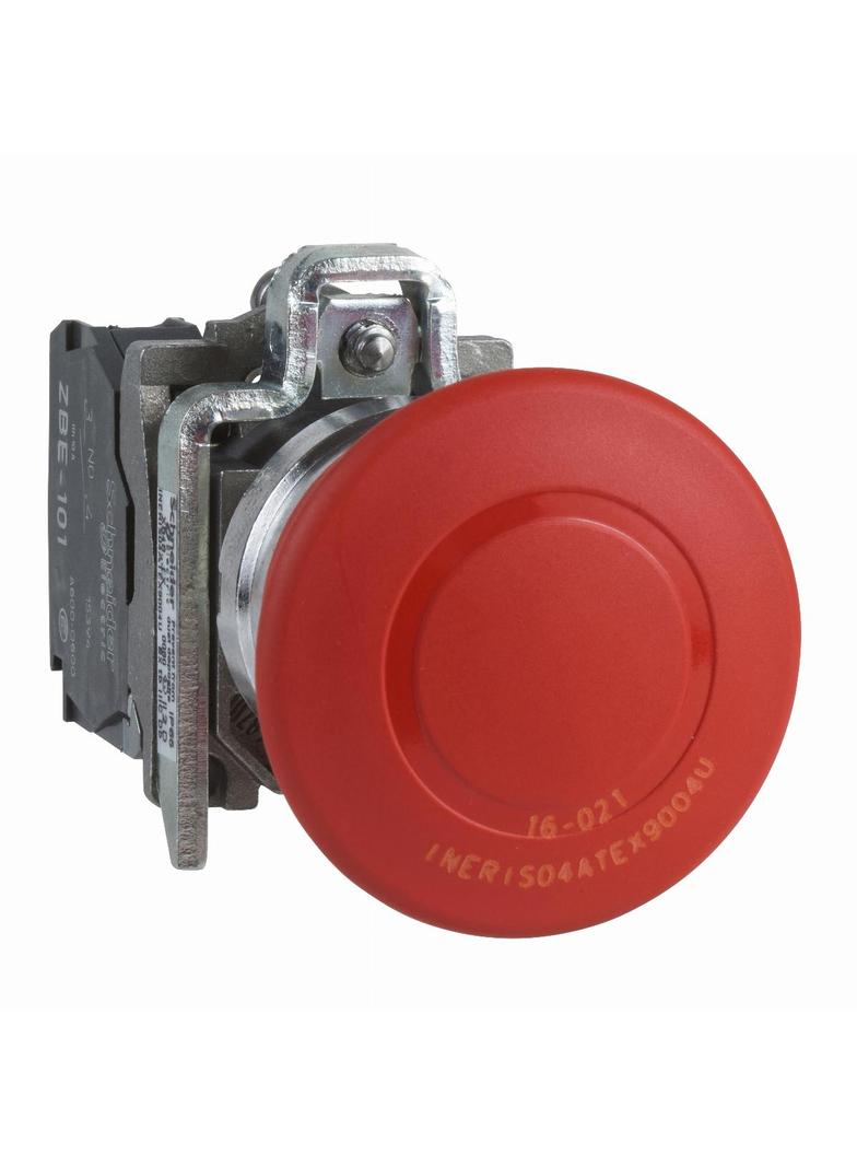 Harmony XB4 Przycisk awaryjnego zatrzymania Czerwony 40mm Podciągnięcie 1Z+1R Metalowy XB4BT845EX Schneider