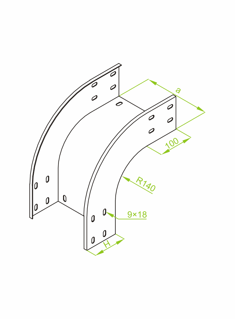 LZZC500H100 Łuk zewnętrzny 90° 2,0 mm