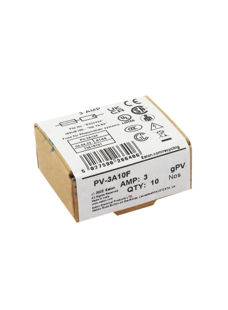 3AMP 1000VDC SOLAR FERRULE 10 X 38MM 3A 1000Vdc wkładka cylindryczna 10x38 do PV PV-3A10F EATON