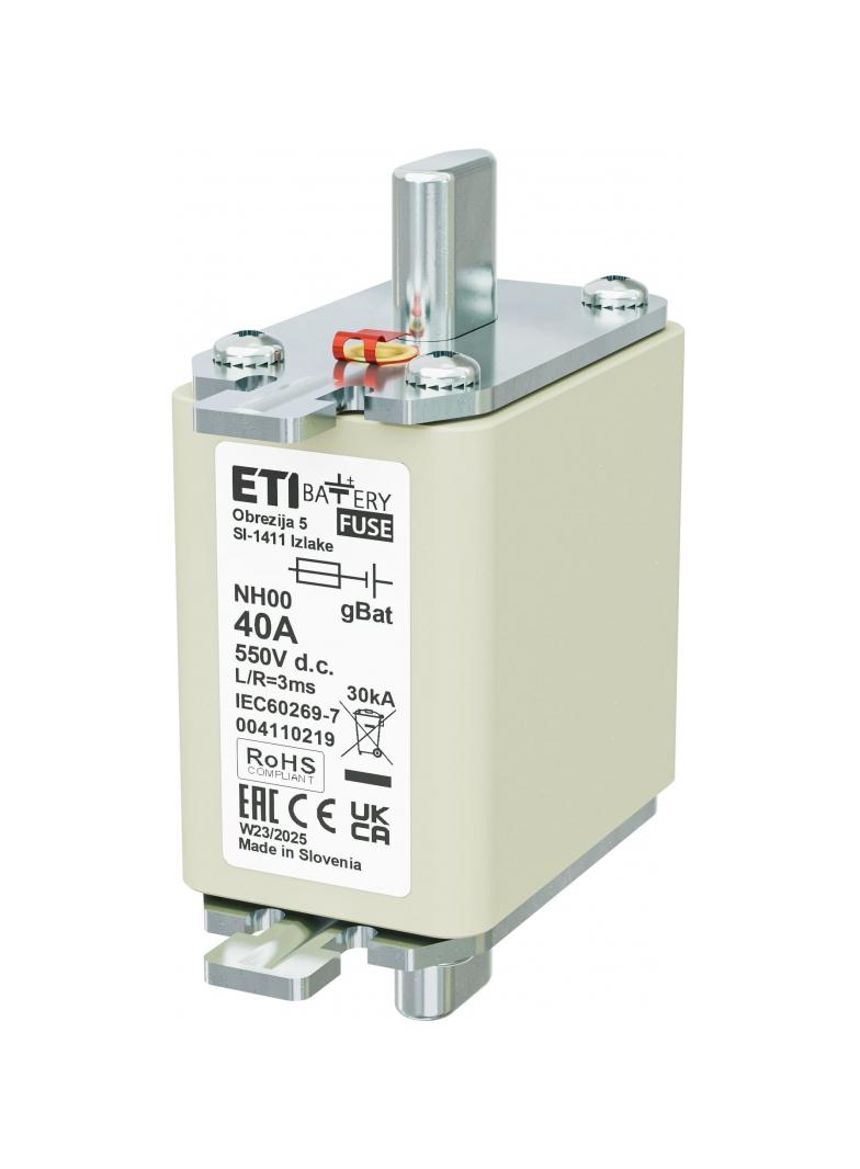 Wkładka topikowa NH do ochrony akumulatorów, magazynów energii DC NH00 gBat 40A 550V DC 004110219 ETI