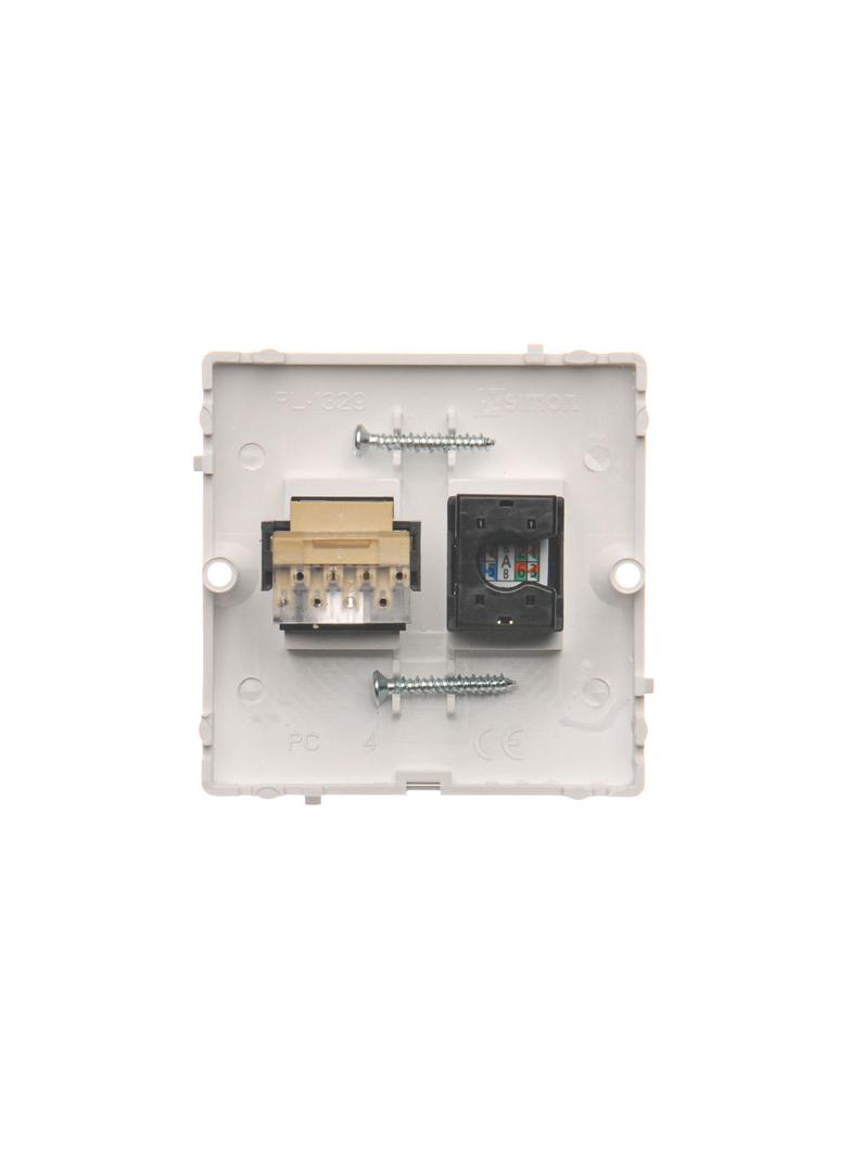 Simon Basic Gniazdo komputerowe RJ45 kat.5e + telefoniczne RJ11 . Montaż gniazda na wkręty do puszki biały BMF5T.02/11 KONTAKT
