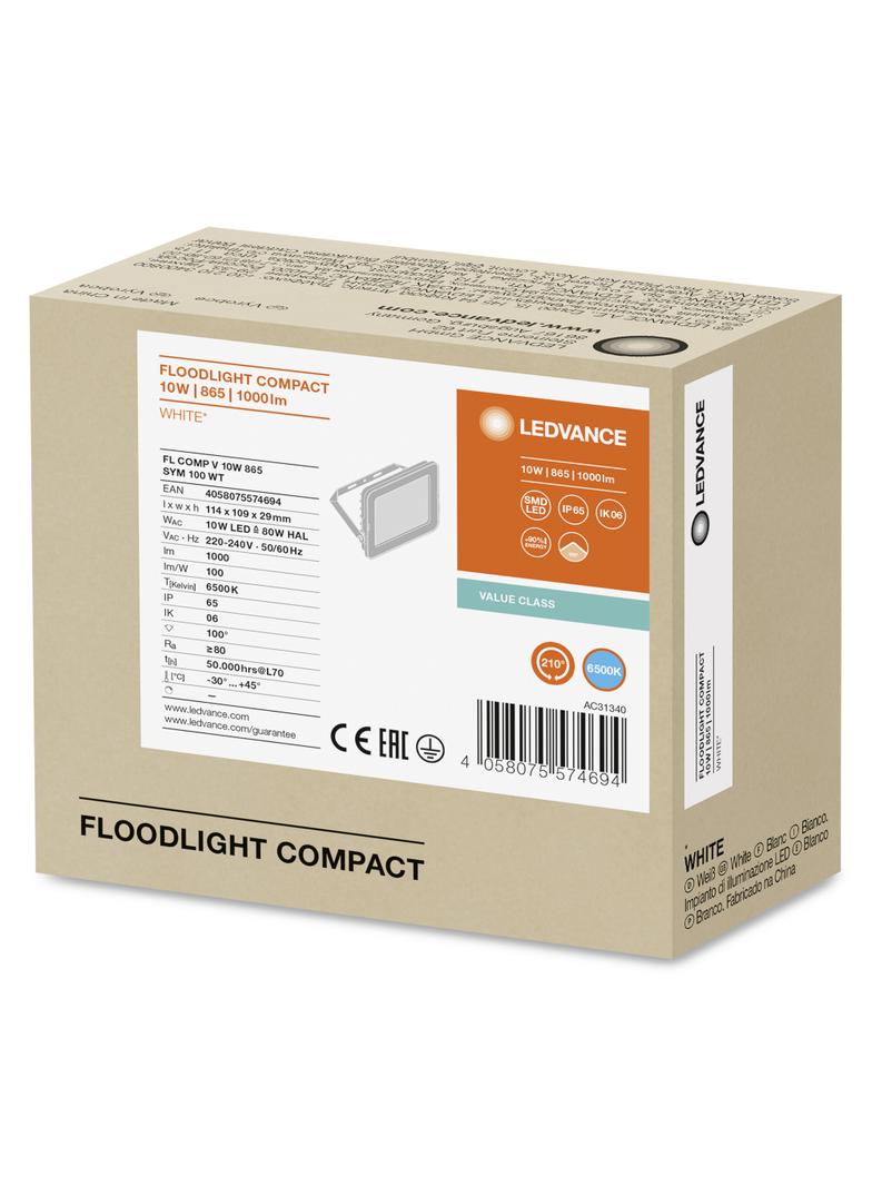 Naświetlacz LED FLOOD COMPACT V 10W 865 SYM 100 WT 4058075574694 LEDVANCE