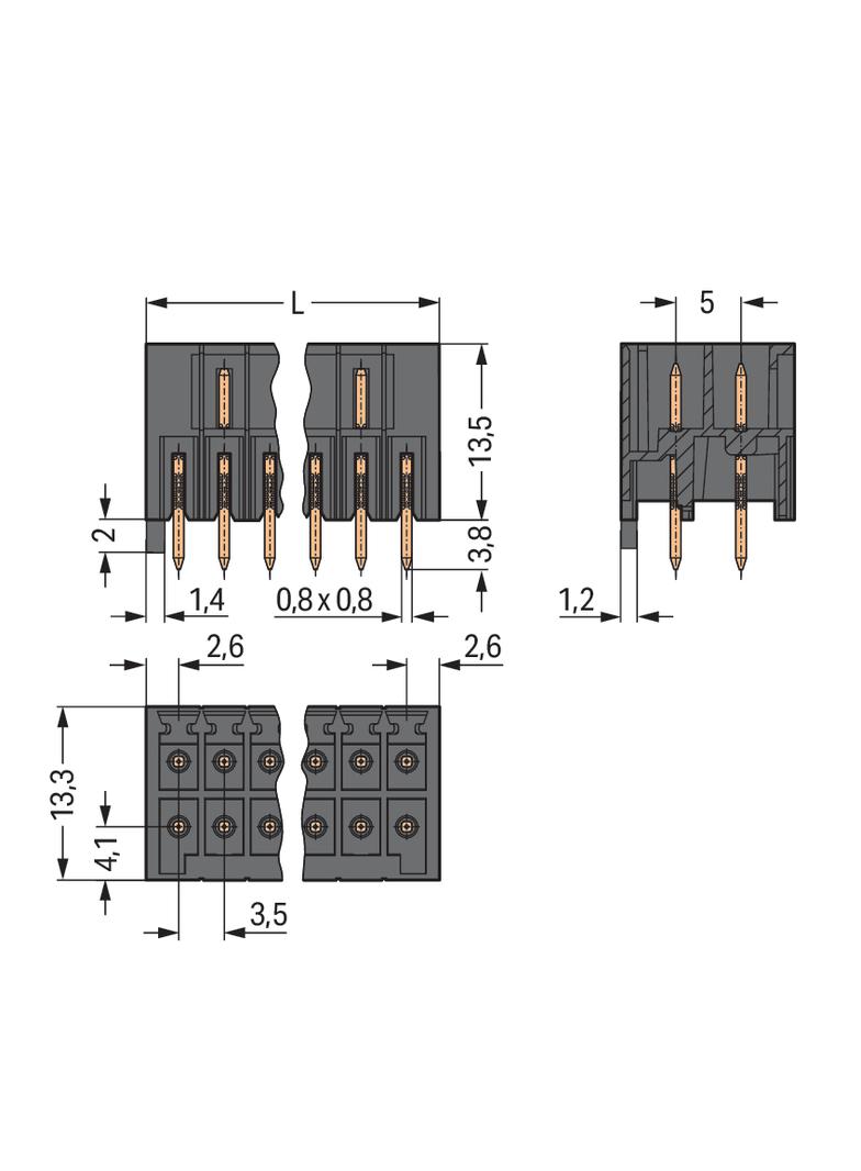 wtyk THT, 2-rzędowy