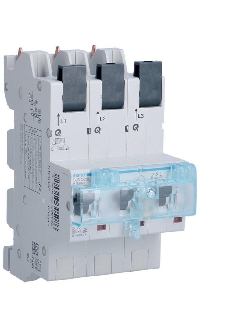 MCB SLS Wyłącznik nadprądowy selektywny 3P Cs 16 A szyny Cu 40-12x5/10mm HTS316C HAGER