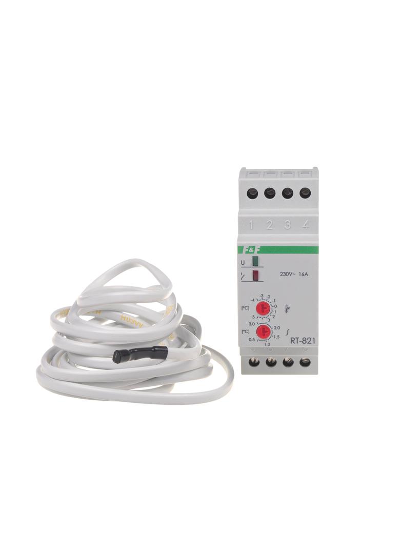 Regulator temperatury - zakres temperatur -4-5stC montaz na szynie DIN styk: 1Z/R 230V AC RT-821 F&F