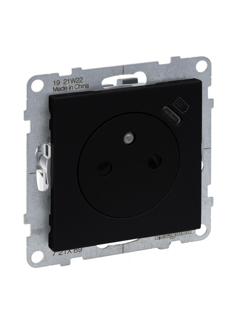 SUNO - Gniazdo płaskie 2P+Z - 16 A - z USB Typ - C - 1,5 A - zaciski automatyczne - z przesłoną, Cza