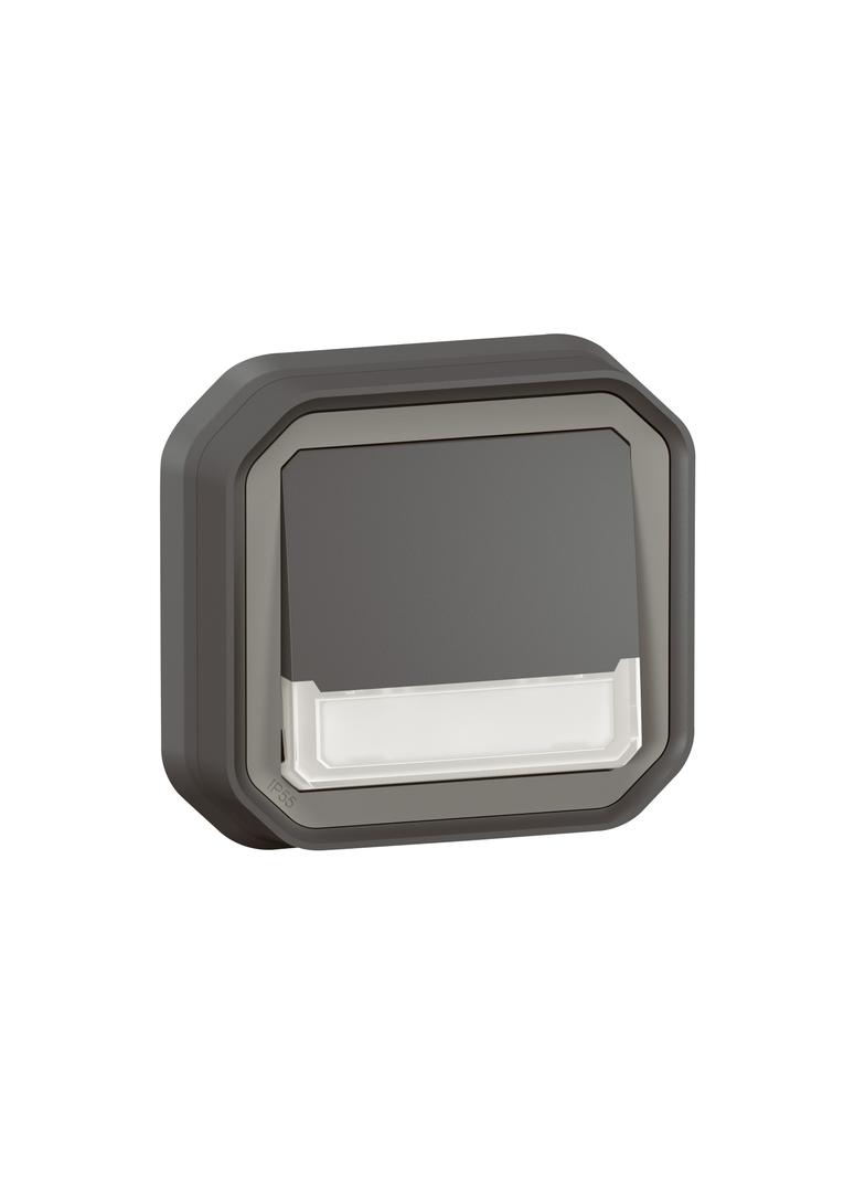 NOWE PLEXO - PRZY. NO/NC PODŚWI. Z UCHWYT ETY. PODTYNK. 10A- 250V~ ANTRACYT