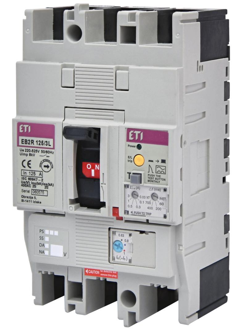 Wyłącznik 3P 25kA z blokiem różnicowoprądowym EB2R 125/3L 125A 3P 004671506 ETI