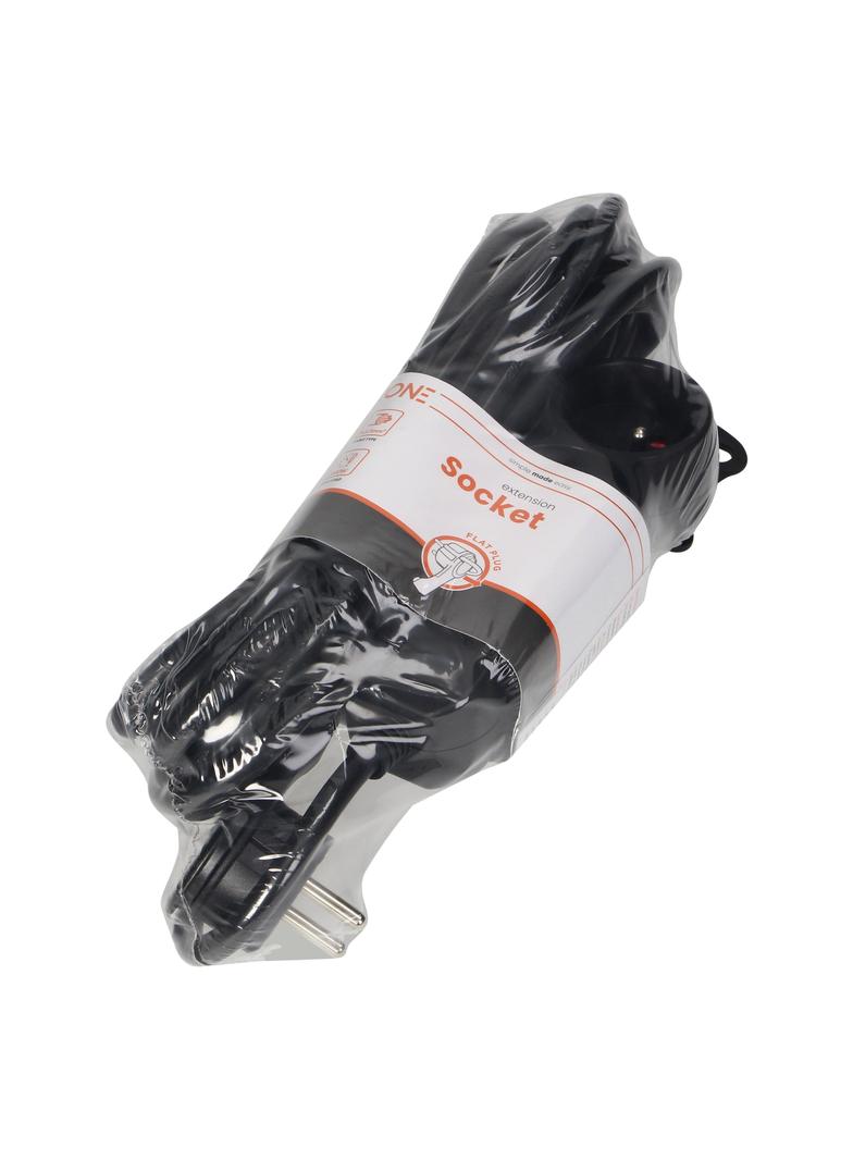 Przedłużacz 3-krotny 2P+Z, 5m H05VV-F 3x1,5mm2, Imax=16A, płaska wtyczka, czarny