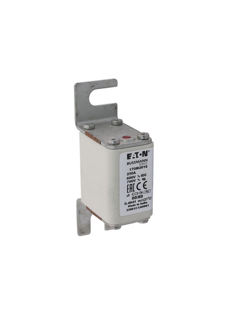 250A 690V aR 00/80 SQ. BODY IND. FUSE Wkładka szybka 250A AC 690V DIN 00 30x51x100 mm aR, 170M2618 E