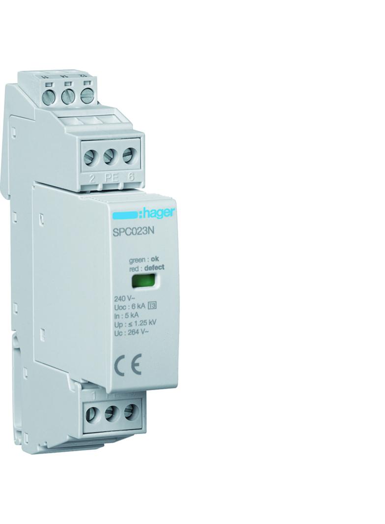 SPD T3 2P sieć TN-S In=3kA Up?1,25kV styk SPC203N HAGER