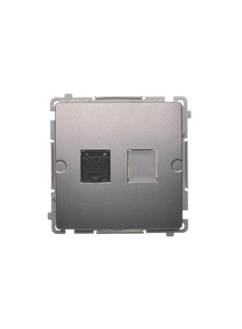 Simon Basic Gniazdo komputerowe RJ45 kategoria 6 pojedyncze z przesłoną przeciwkurzową . Montaż na łapki lub wkręty stal inox BM61.01/21 KONTAKT