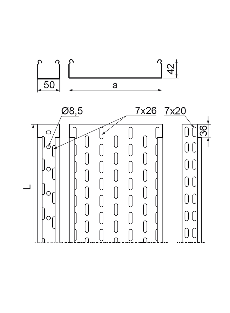 KGL/KCL50H42/3 Koryto 0,7mm