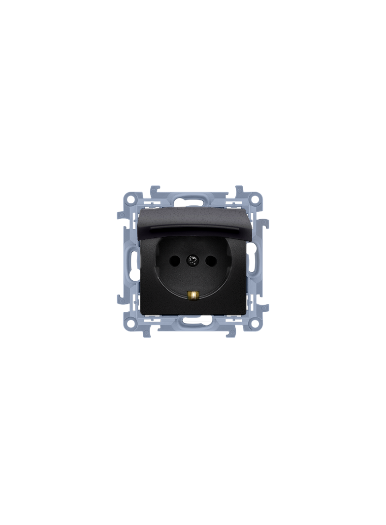 Simon 10 Gniazdo Schuko IP44 z uszczelką z przesłonami klapka w kol. pokrywy 16A czarny
