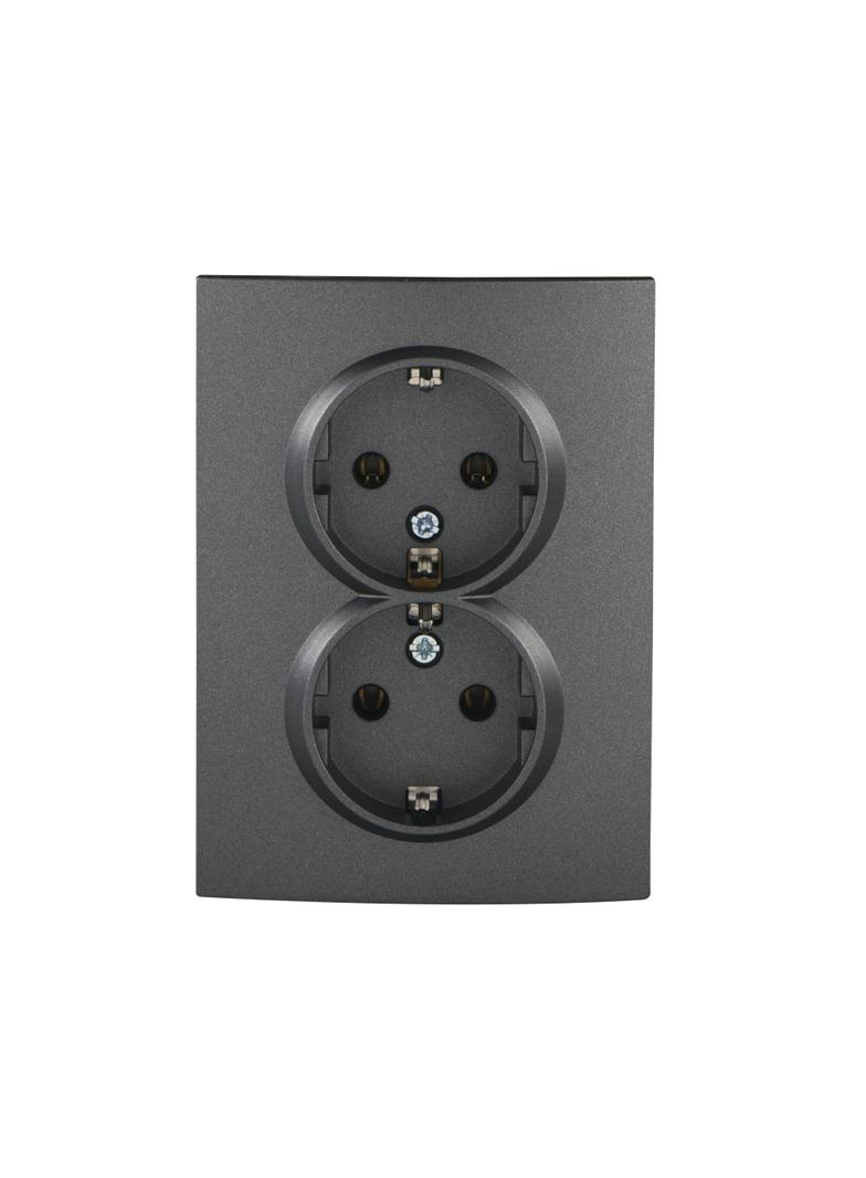 LOGI Gniazdo podwójne Schuko kompletne śrubowy Grafit 16A 250V 021270141 25272 KANLUX
