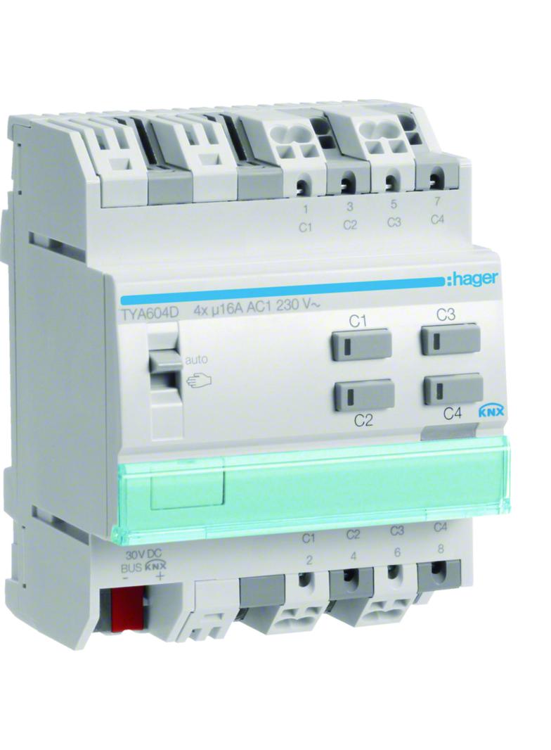KNX s Sterownik załączający / żaluzjowy 16 A 4-/2-kr 4 mod TYA604D HAGER