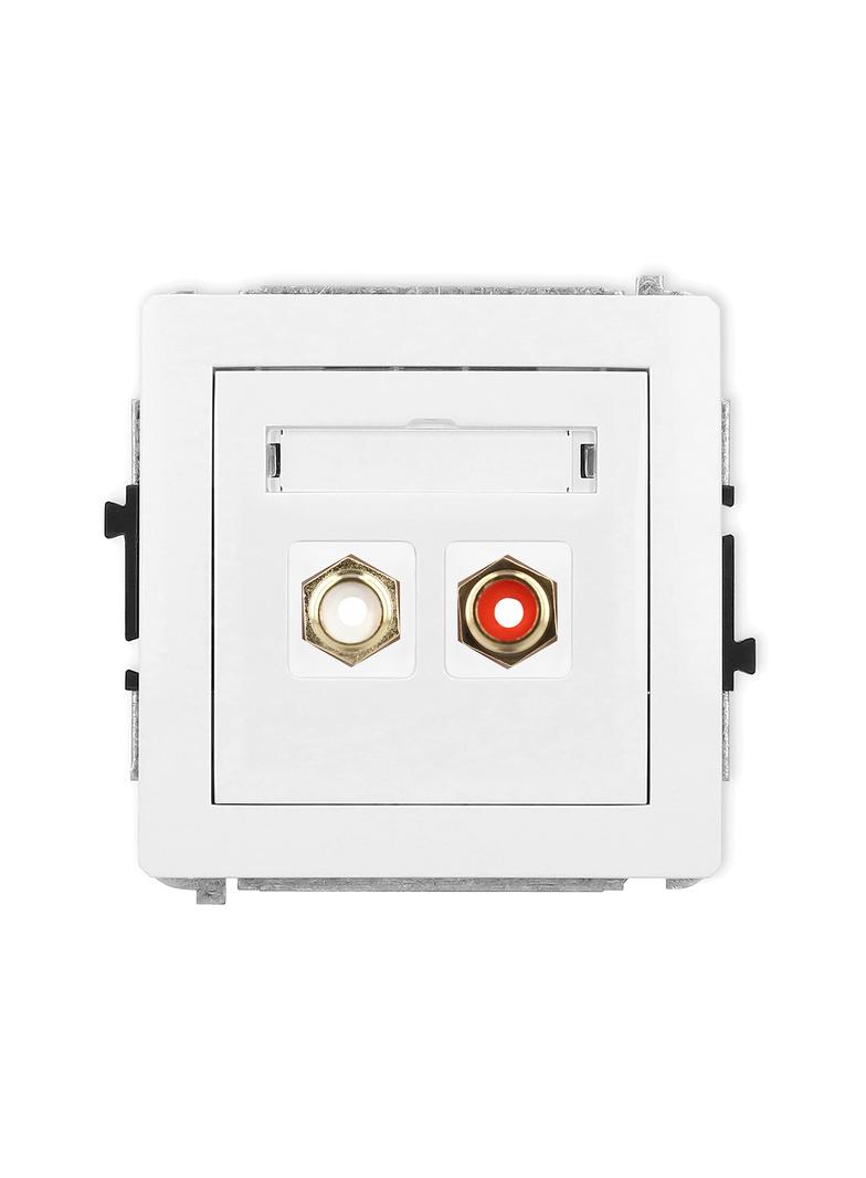 DECO Mechanizm gniazda podwójnego RCA (typu cinch - biały i czerwony, pozłacany) biały mat