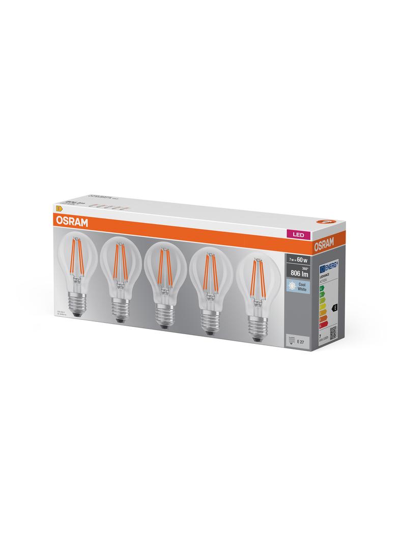 Żarówka LED x5 A60 E27 6.5W = 60W 806lm 4000K Neutralna 300° Filament BASE Osram
