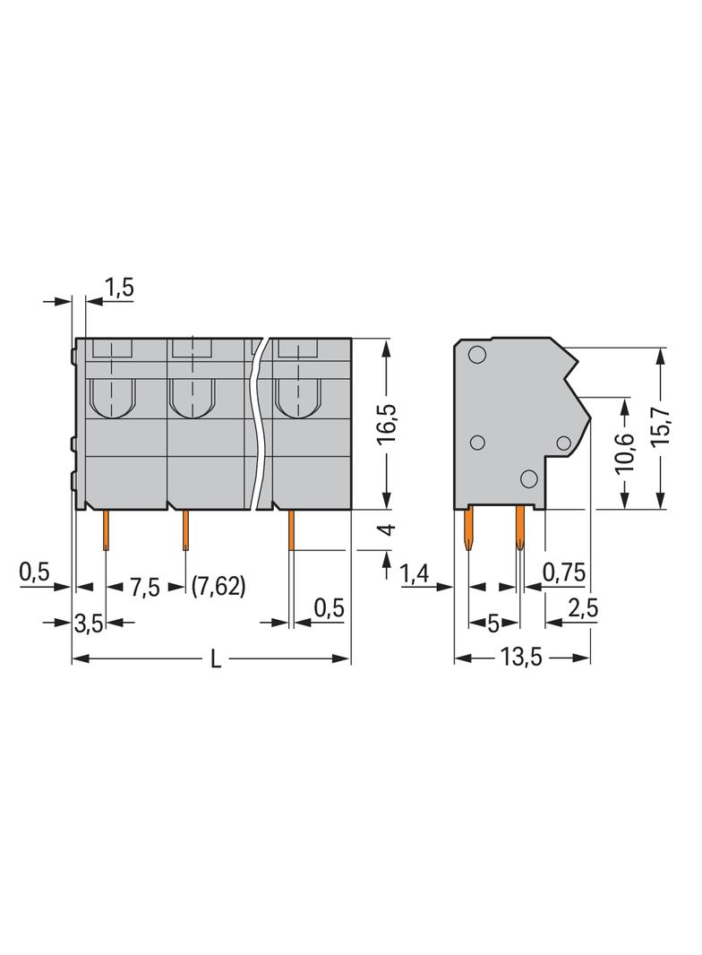 listwa zaciskowa do pł. drukowanych 12-bieg. szara raster 7,5/7,62 mm