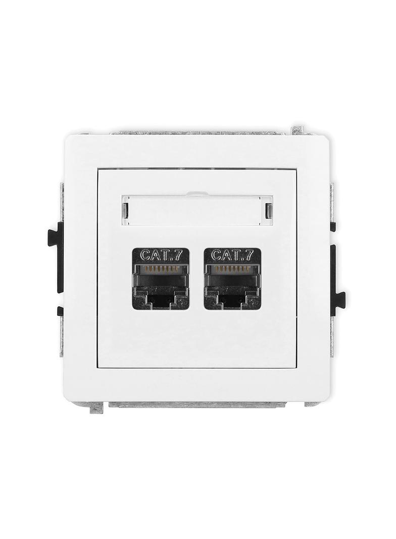 DECO Mechanizm gniazda komputerowego podwójnego 2xRJ45, kat. 7, ekranowany, 8-stykowy biały mat