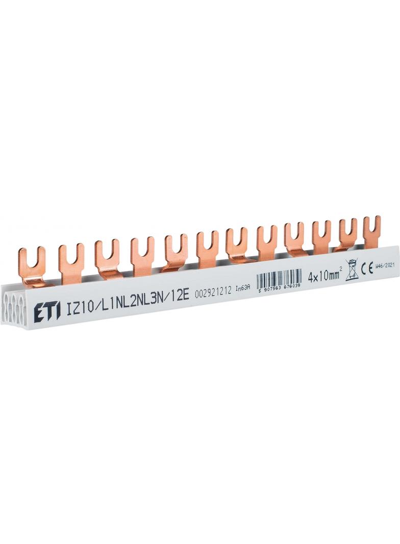 Szyna łączeniowa widełkowa 4P 63A 10mm2 (12 mod.) 3P IZ10/L1NL2NL3N/12E 002921212 ETI