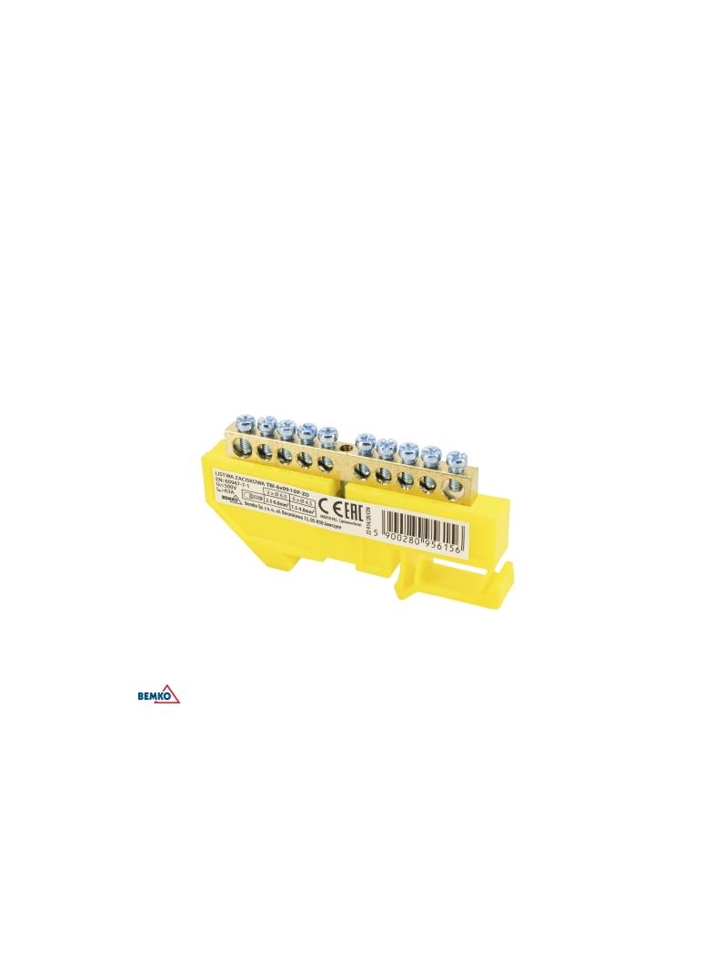 LISTWA ZACISKOWA NA SZYNĘ 8x12 10-TOROWA ŻÓŁTA