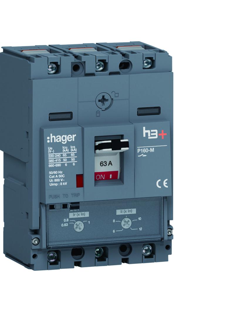 MCCB Wyłącznik mocy h3+ P160 3P 63A 50kA TM HMS063DC HAGER