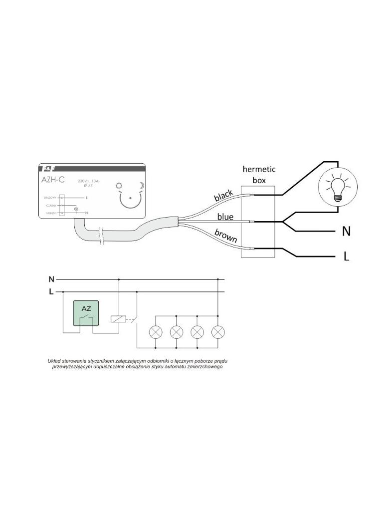 AUTOMAT ZMIERZCHOWY I=10A, OBUDOWA HERMETYCZNA, PRZEWÓD PRZYŁĄCZENIOWY 0,5M