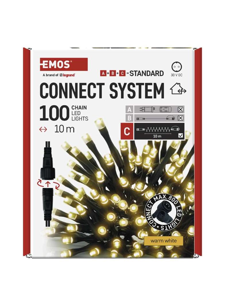 Lampki świąteczne łączone Standard łańcuch 100LED 10m ciepła biel IP44 timer D1AW03 EMOS